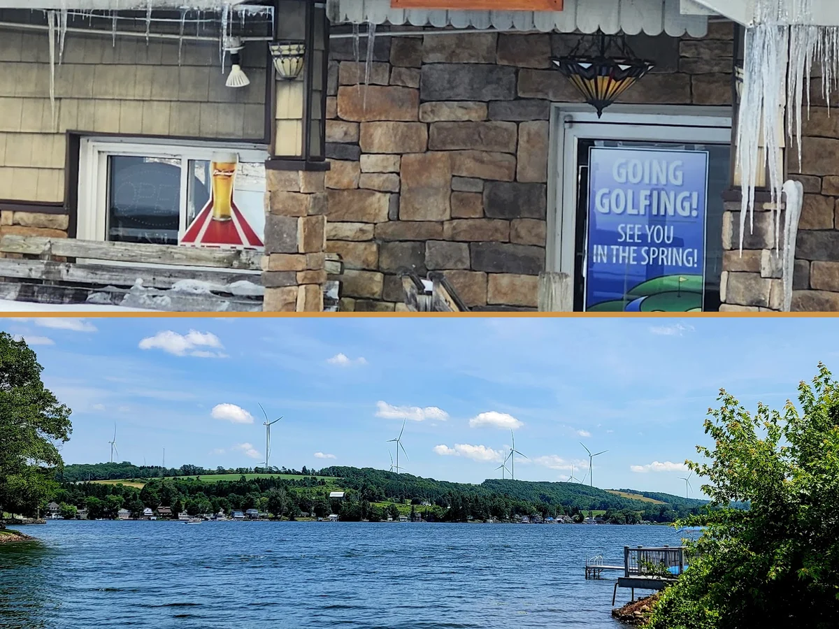 Bar and grill dining room with lake view.